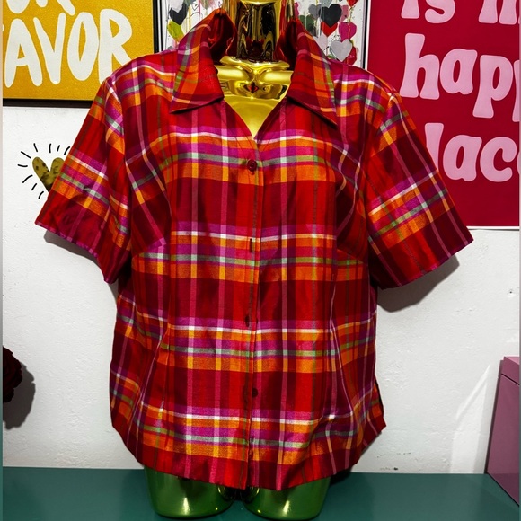 Sag Harbor Dress Women’s Petite Plaid Short Sleeve Button-Up Shirt - Pre-Owned - Picture 1 of 3